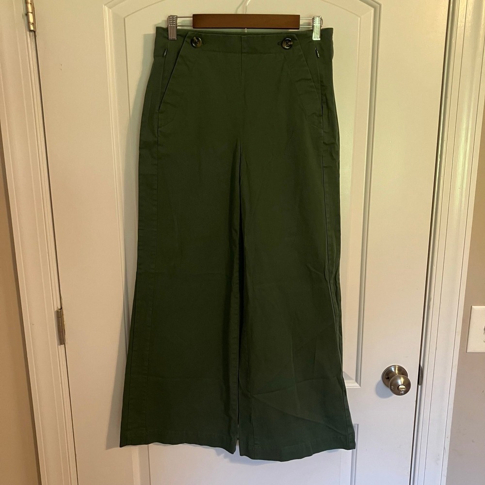 Ann Taylor Weekend High-Rise Wide-Leg Pants Flat-Front Sz 4 Olive Green